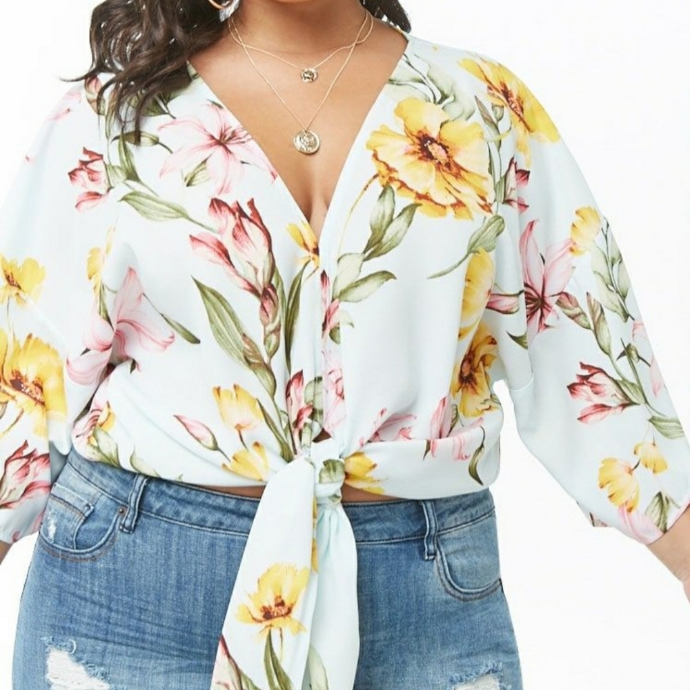 Plus Size Floral Print Chiffon Top